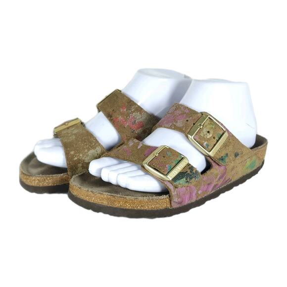 BIRKENSTOCK Women's Arizona US6 EU37 Flower Crush Mocca Suede Slide Sandals - Picture 1 of 16